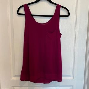 LOFT Tank Womens M Medium Magenta Tunic Layered Hem Sleeveless Casual Pocket Top